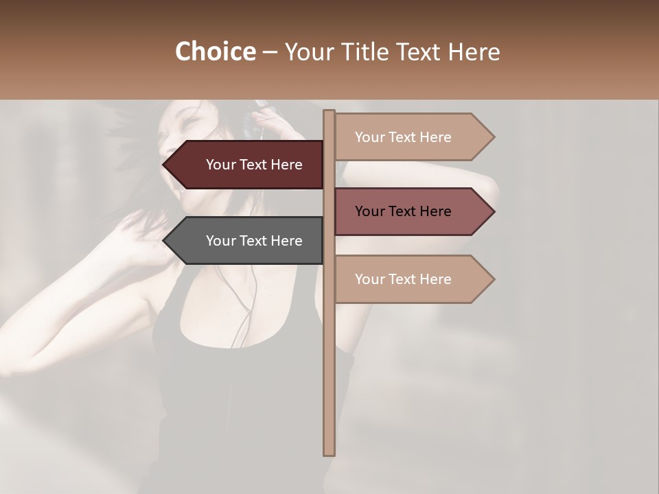 A Woman Is Listening To Music With Headphones PowerPoint Template