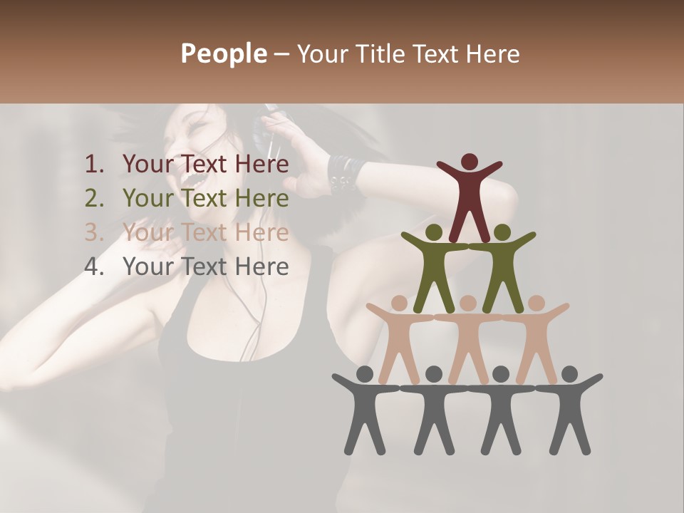 A Woman Is Listening To Music With Headphones PowerPoint Template