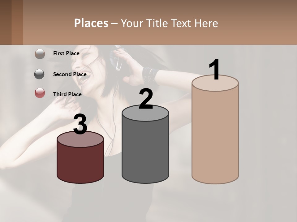 A Woman Is Listening To Music With Headphones PowerPoint Template