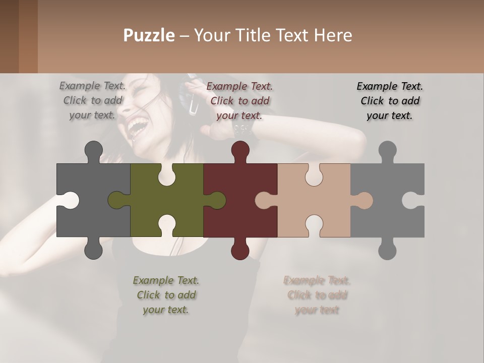 A Woman Is Listening To Music With Headphones PowerPoint Template