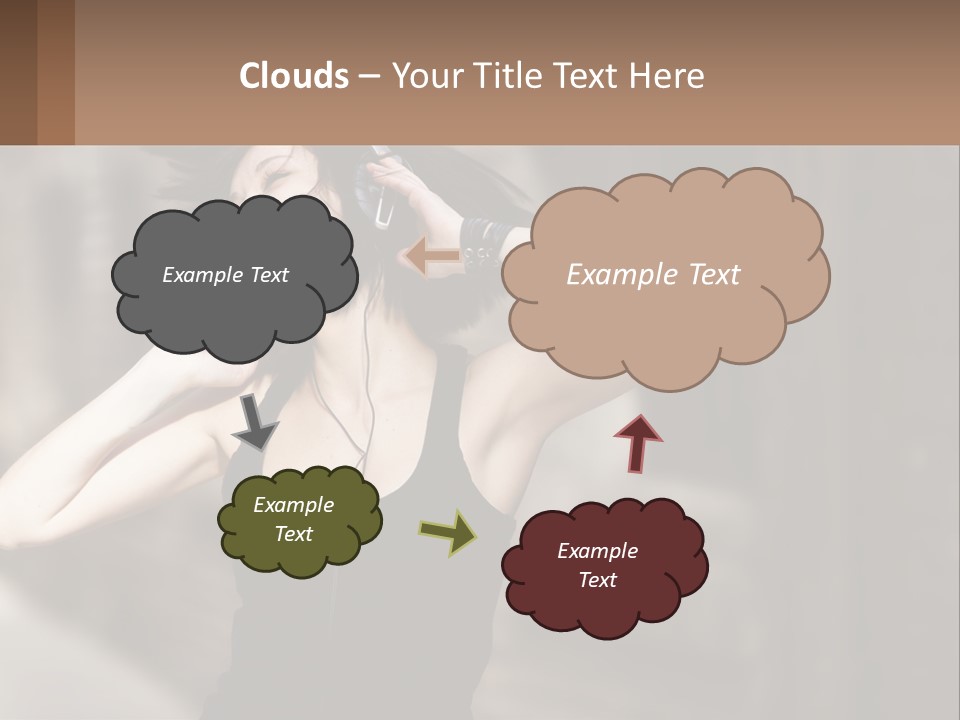 A Woman Is Listening To Music With Headphones PowerPoint Template