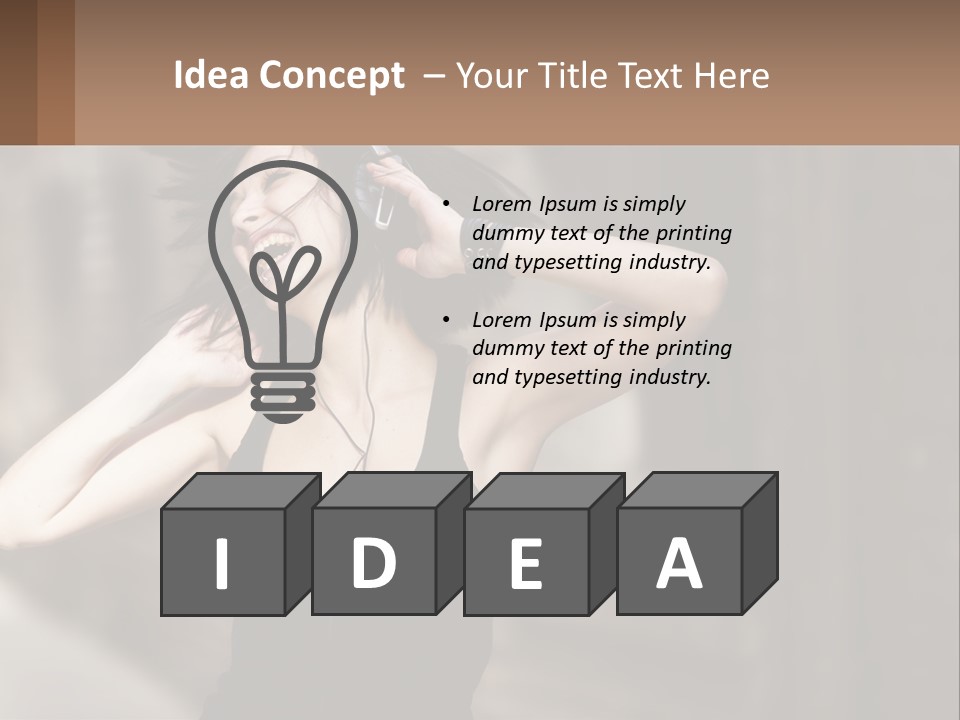 A Woman Is Listening To Music With Headphones PowerPoint Template