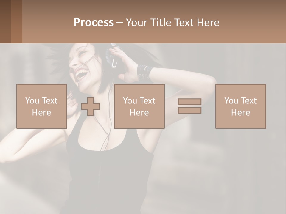 A Woman Is Listening To Music With Headphones PowerPoint Template