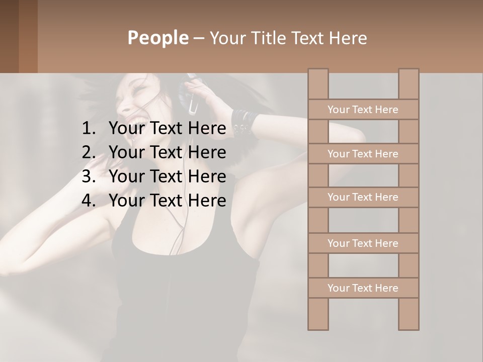 A Woman Is Listening To Music With Headphones PowerPoint Template