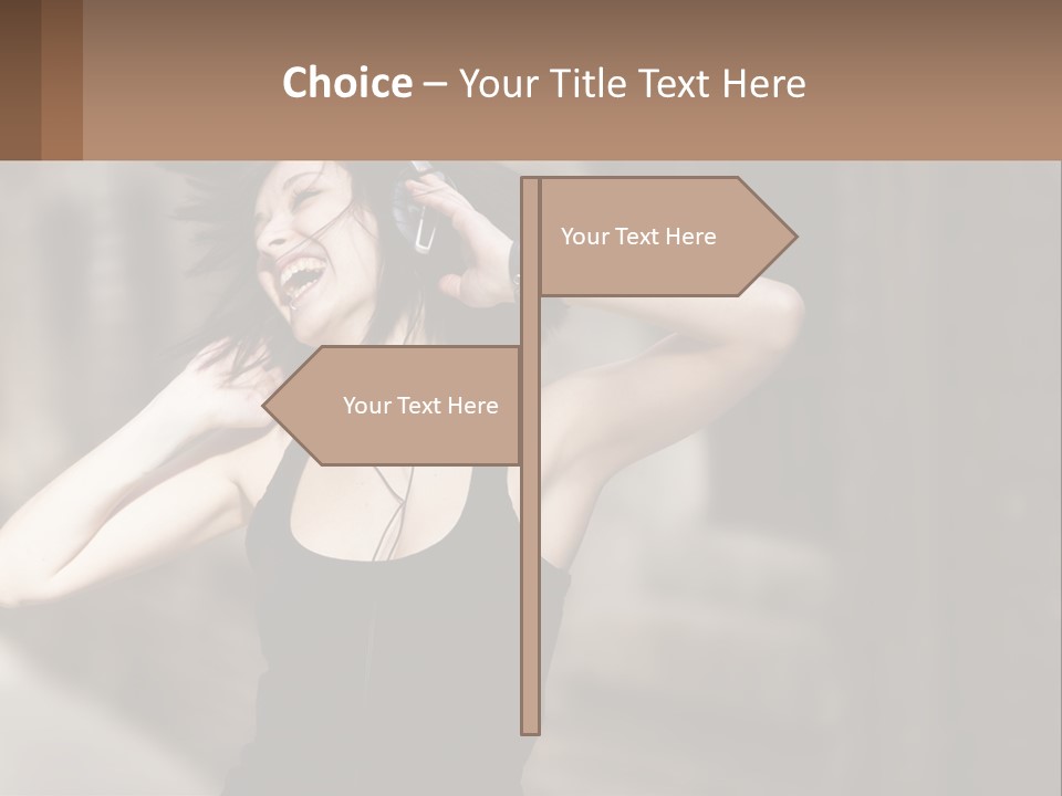 A Woman Is Listening To Music With Headphones PowerPoint Template