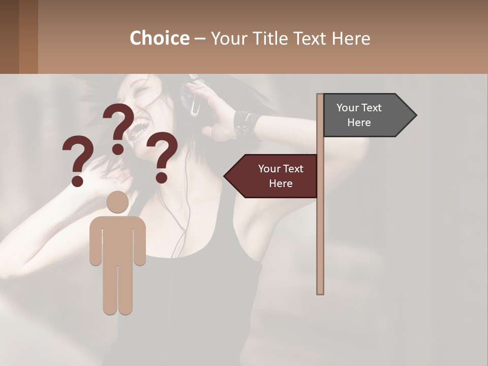 A Woman Is Listening To Music With Headphones PowerPoint Template