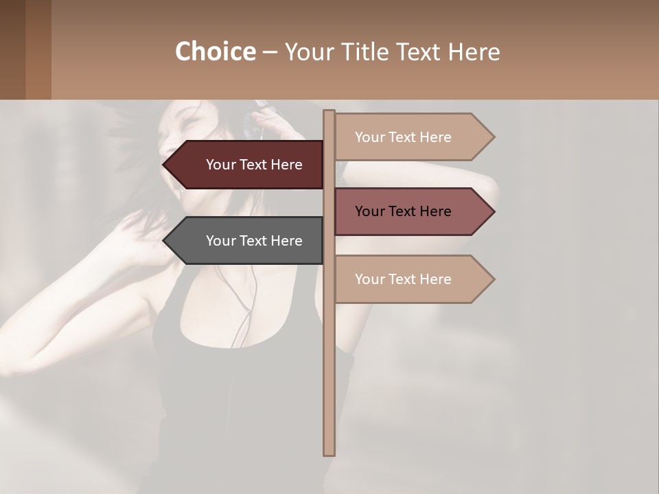 A Woman Is Listening To Music With Headphones PowerPoint Template