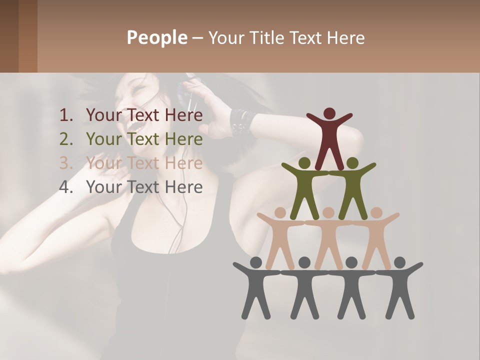 A Woman Is Listening To Music With Headphones PowerPoint Template