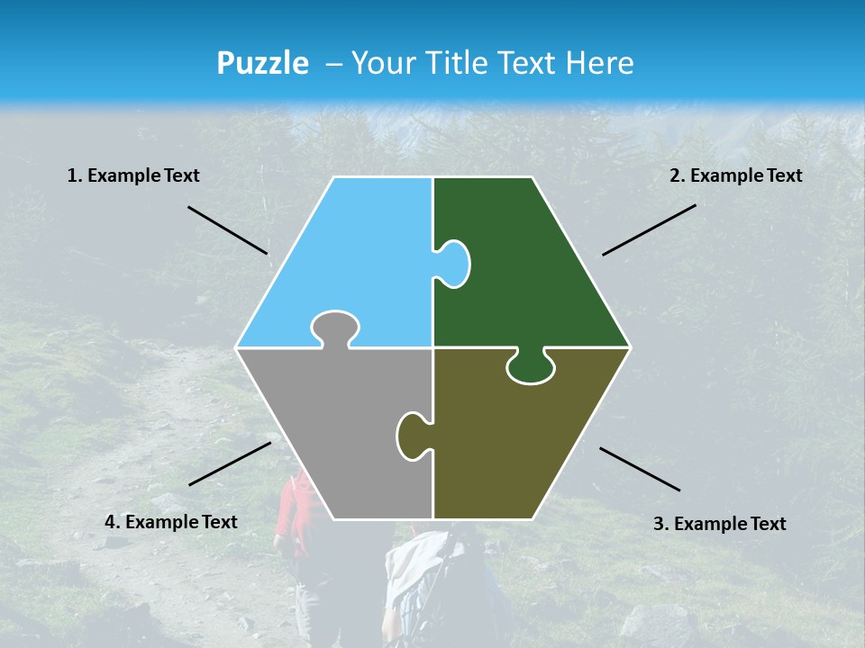 Two People Hiking Up A Trail In The Mountains PowerPoint Template