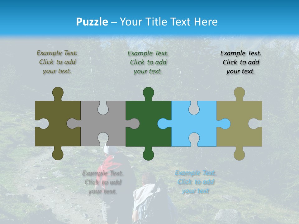 Two People Hiking Up A Trail In The Mountains PowerPoint Template