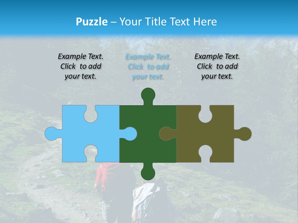 Two People Hiking Up A Trail In The Mountains PowerPoint Template