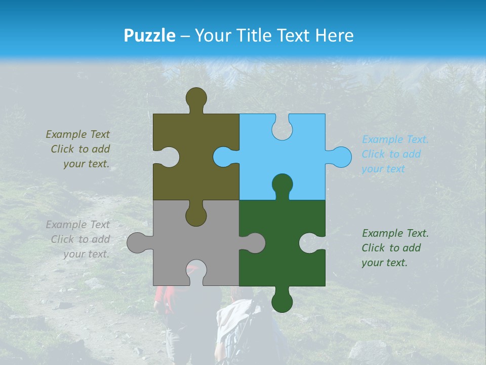 Two People Hiking Up A Trail In The Mountains PowerPoint Template