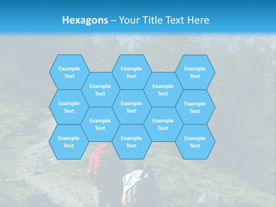 Two People Hiking Up A Trail In The Mountains PowerPoint Template