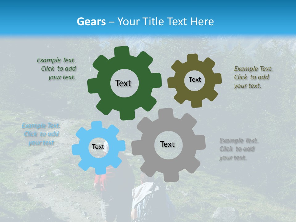 Two People Hiking Up A Trail In The Mountains PowerPoint Template