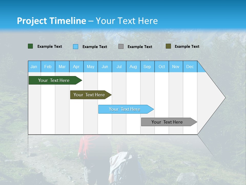Two People Hiking Up A Trail In The Mountains PowerPoint Template
