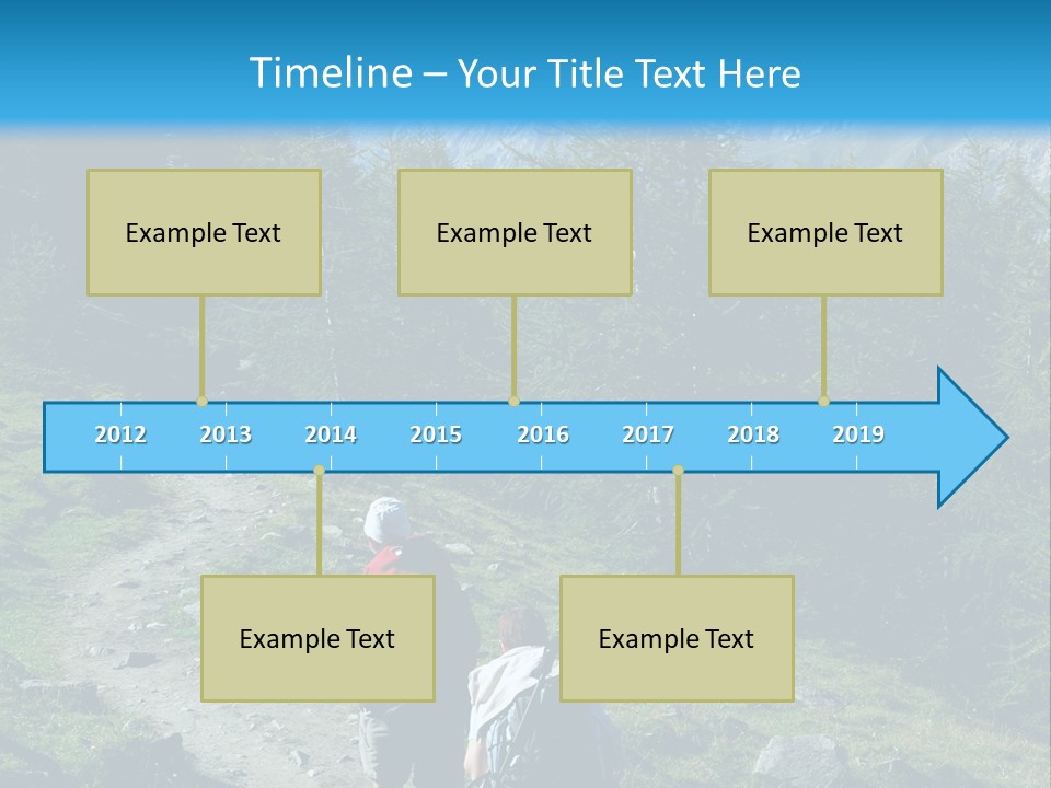 Two People Hiking Up A Trail In The Mountains PowerPoint Template