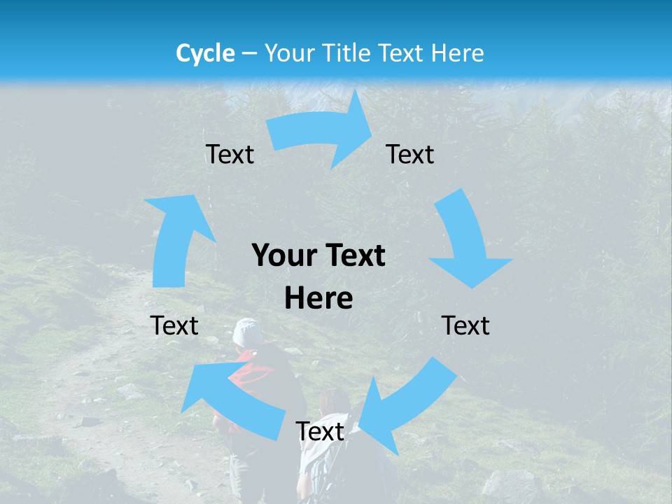 Two People Hiking Up A Trail In The Mountains PowerPoint Template