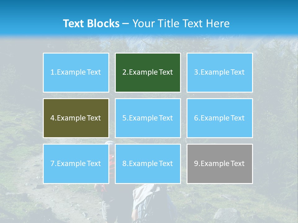 Two People Hiking Up A Trail In The Mountains PowerPoint Template