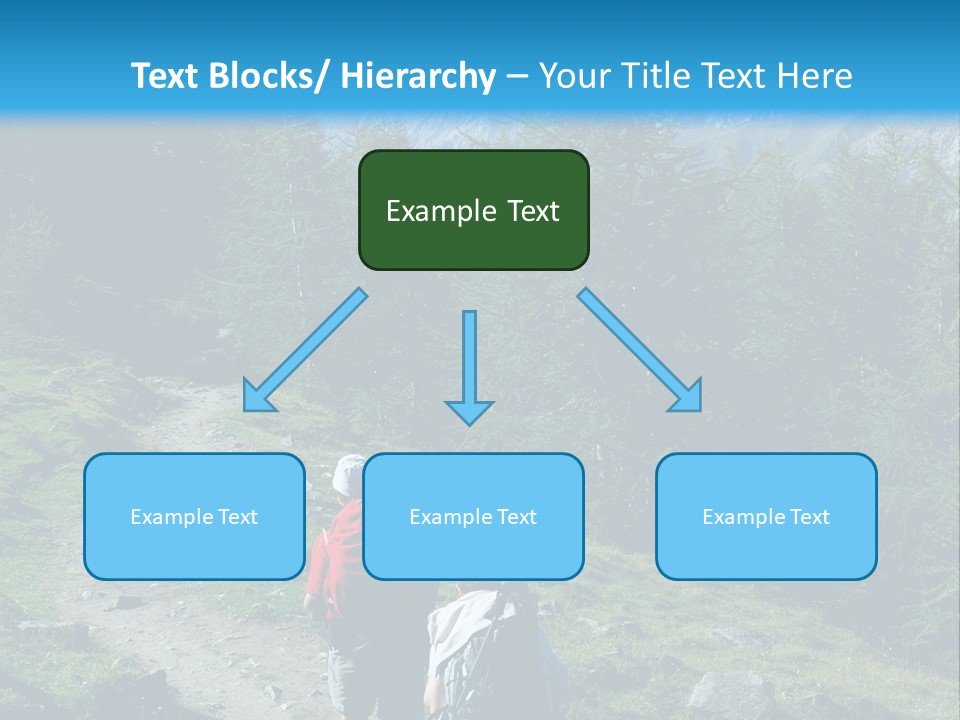 Two People Hiking Up A Trail In The Mountains PowerPoint Template