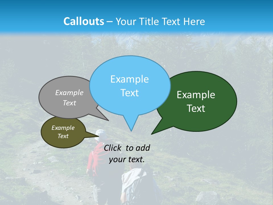 Two People Hiking Up A Trail In The Mountains PowerPoint Template