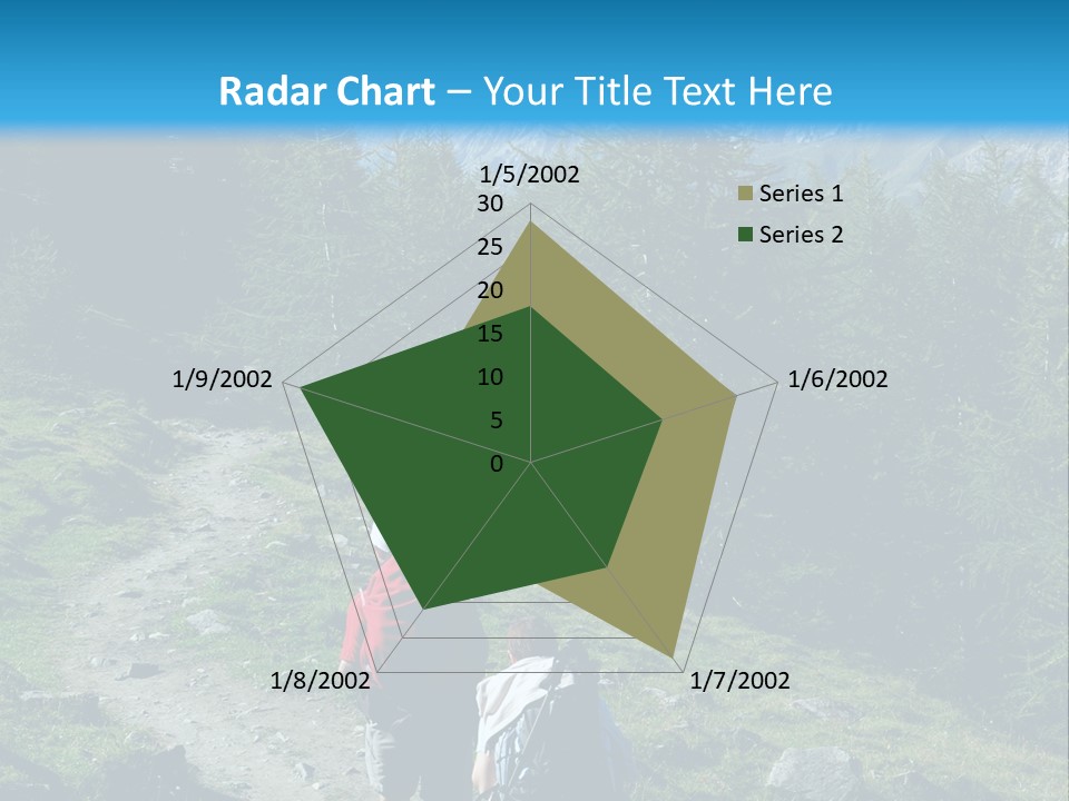 Two People Hiking Up A Trail In The Mountains PowerPoint Template