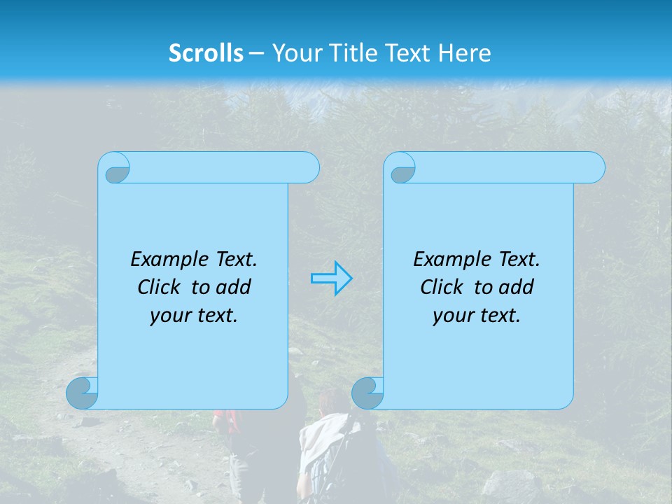 Two People Hiking Up A Trail In The Mountains PowerPoint Template