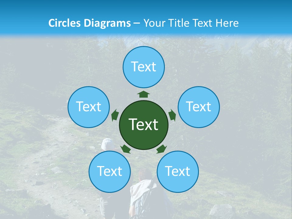 Two People Hiking Up A Trail In The Mountains PowerPoint Template