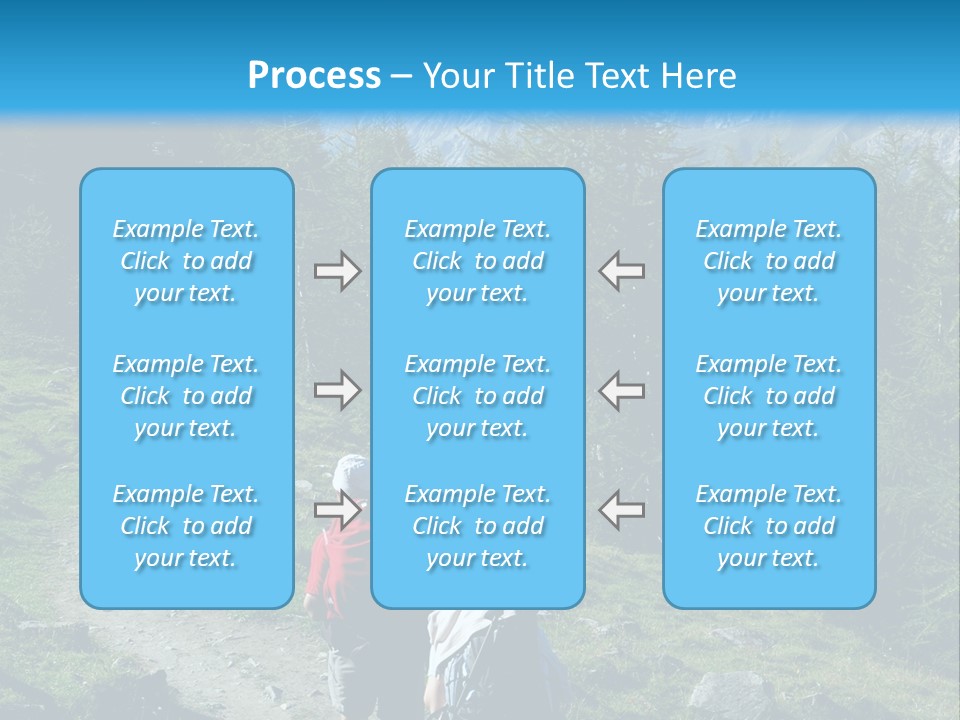 Two People Hiking Up A Trail In The Mountains PowerPoint Template