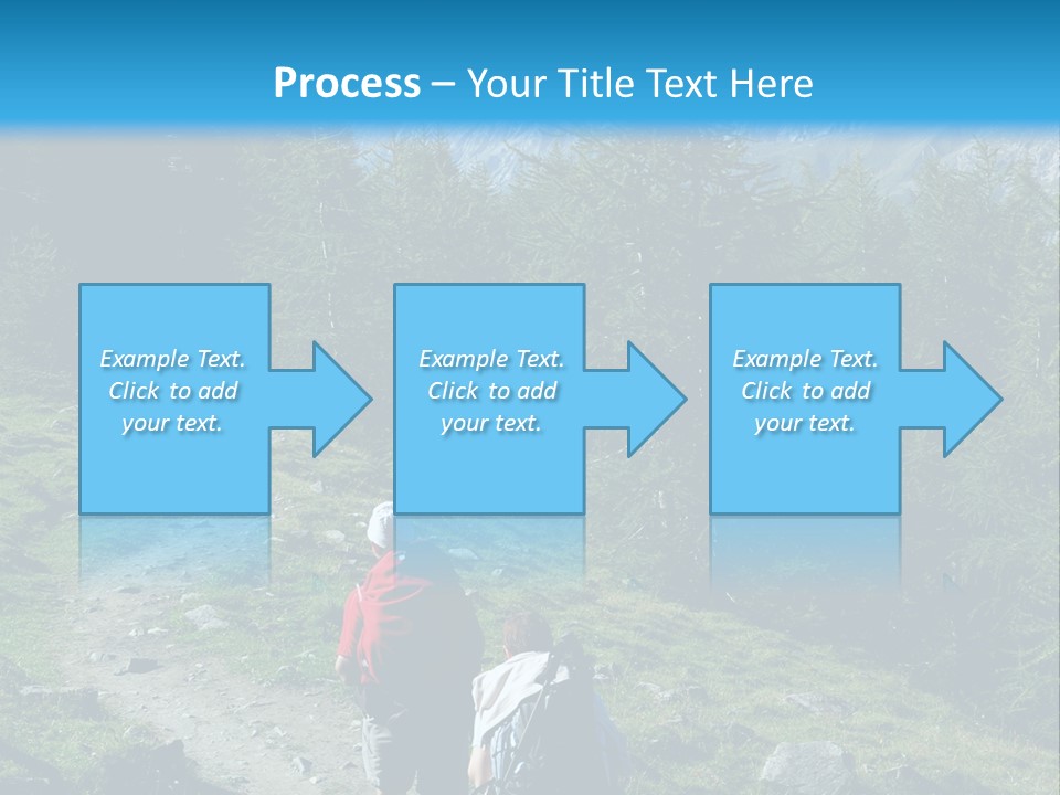 Two People Hiking Up A Trail In The Mountains PowerPoint Template