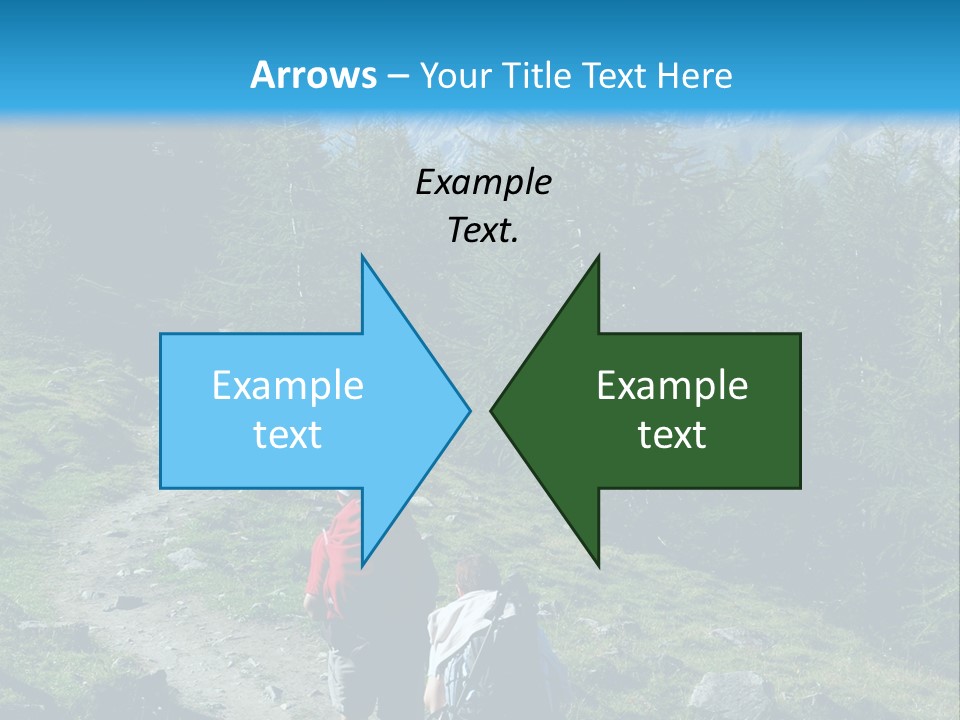 Two People Hiking Up A Trail In The Mountains PowerPoint Template