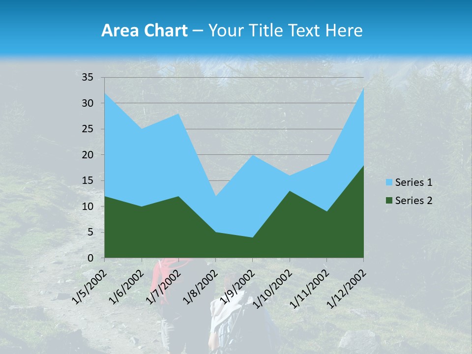 Two People Hiking Up A Trail In The Mountains PowerPoint Template