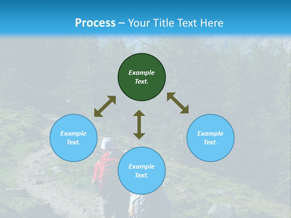 Two People Hiking Up A Trail In The Mountains PowerPoint Template