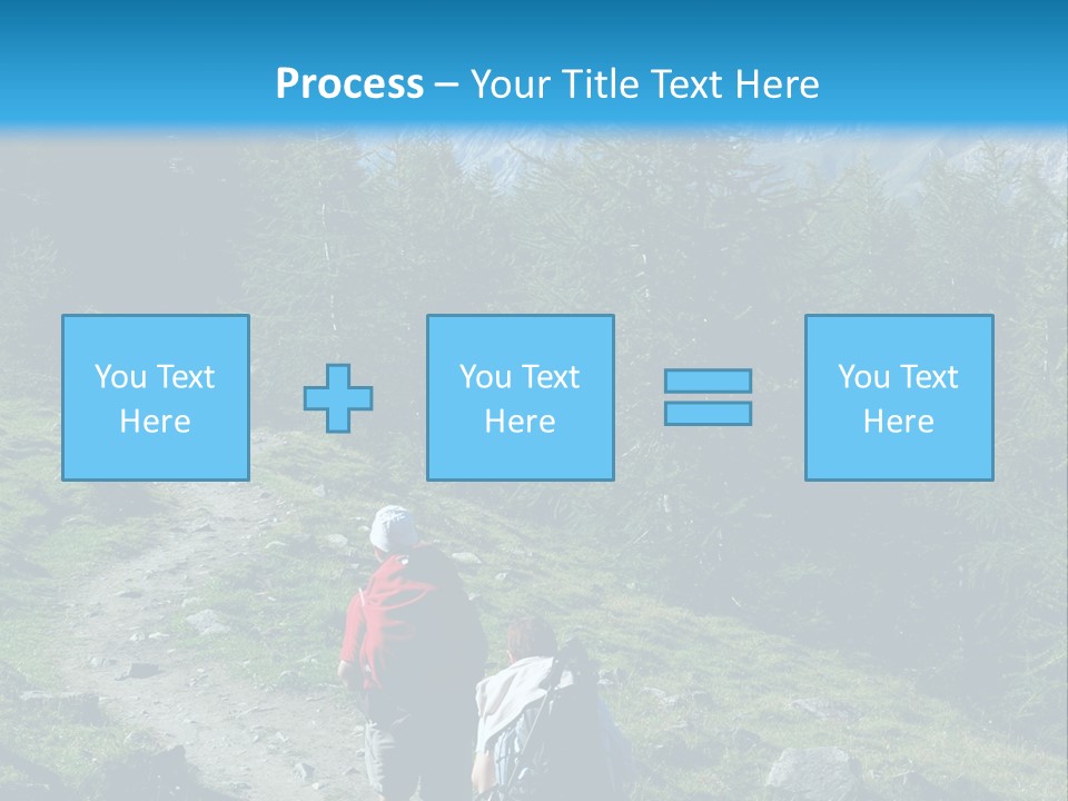 Two People Hiking Up A Trail In The Mountains PowerPoint Template