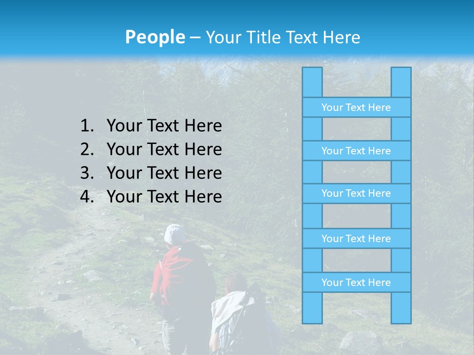 Two People Hiking Up A Trail In The Mountains PowerPoint Template