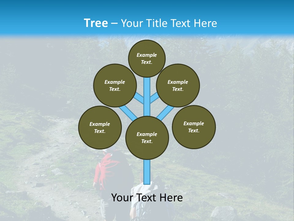 Two People Hiking Up A Trail In The Mountains PowerPoint Template