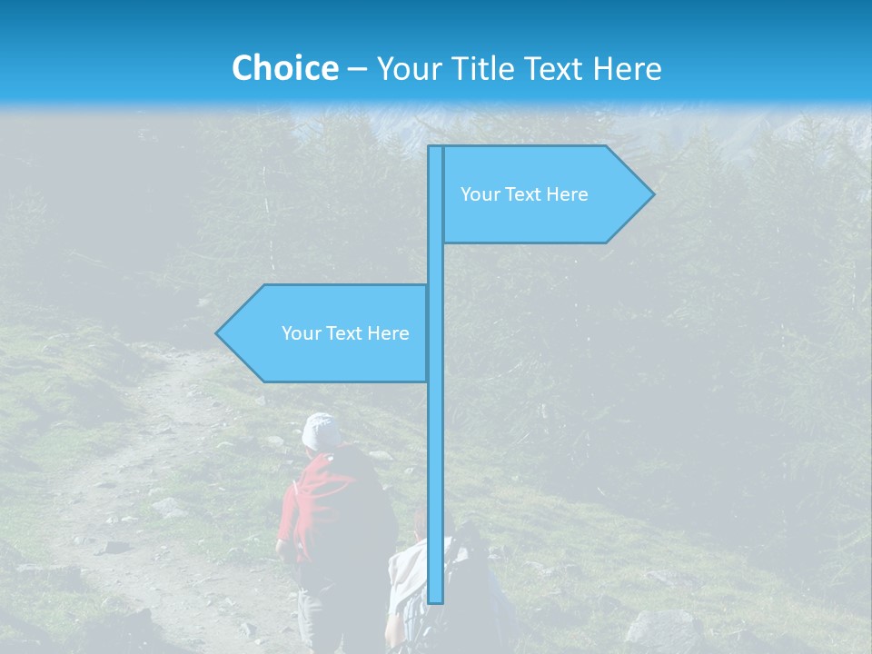 Two People Hiking Up A Trail In The Mountains PowerPoint Template