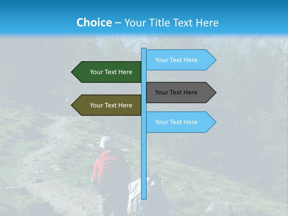 Two People Hiking Up A Trail In The Mountains PowerPoint Template