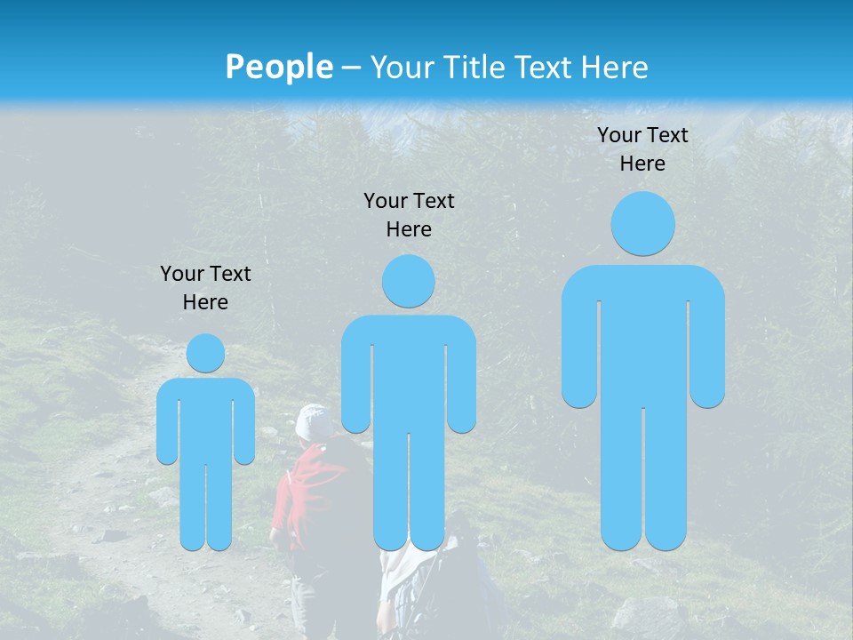 Two People Hiking Up A Trail In The Mountains PowerPoint Template