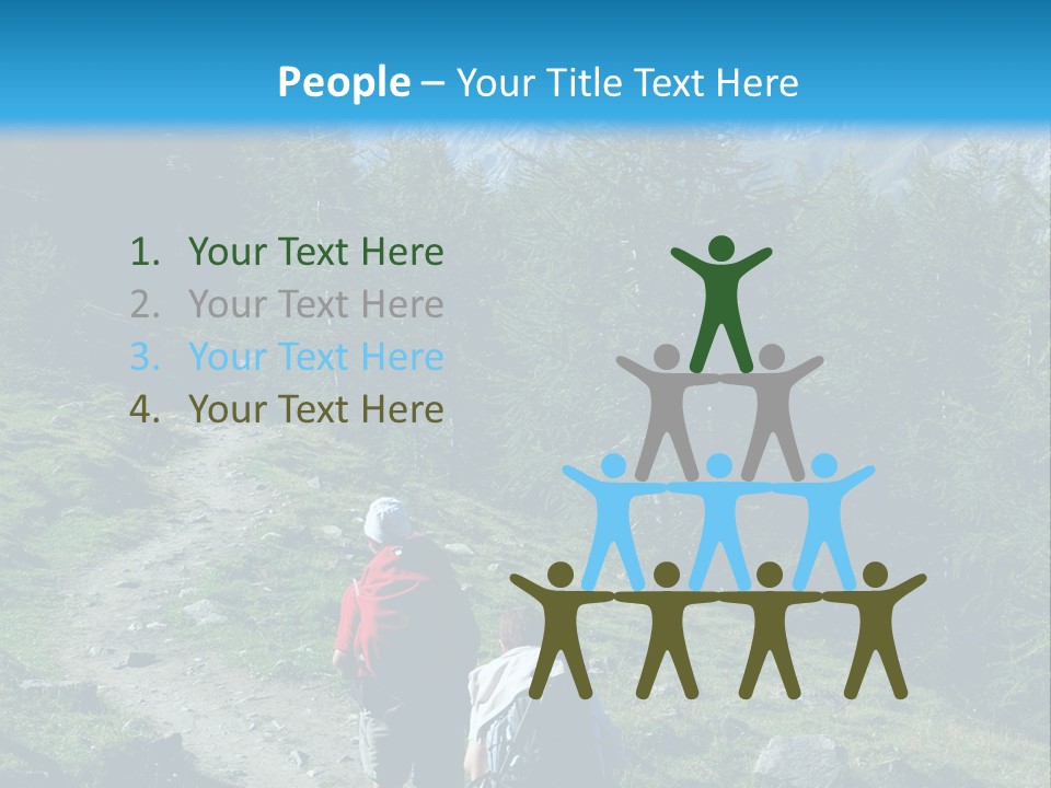 Two People Hiking Up A Trail In The Mountains PowerPoint Template