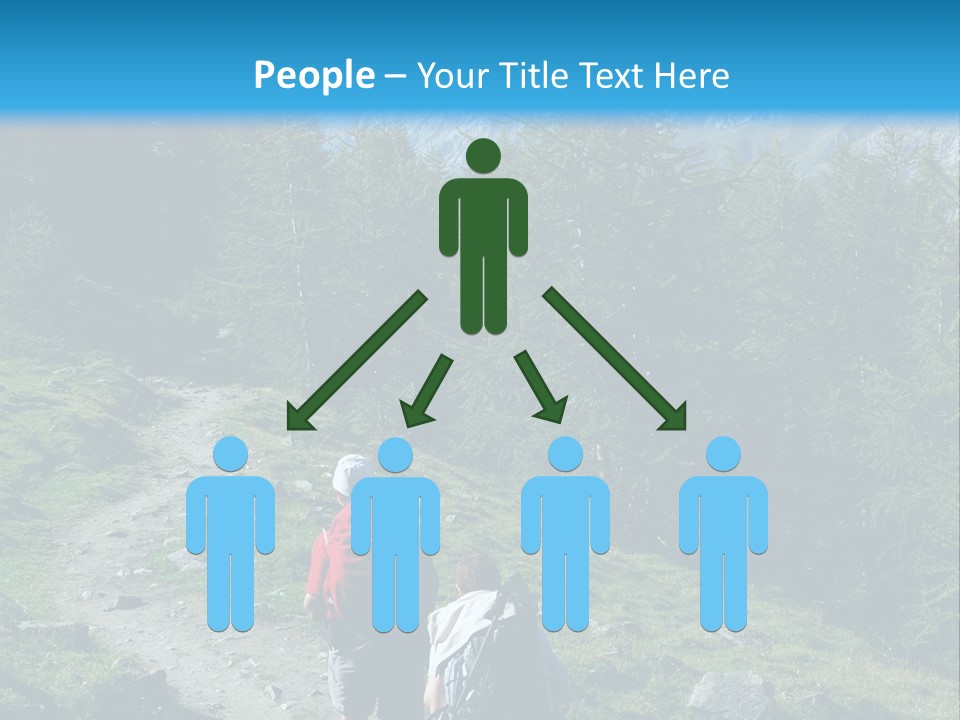 Two People Hiking Up A Trail In The Mountains PowerPoint Template