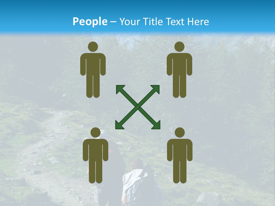 Two People Hiking Up A Trail In The Mountains PowerPoint Template