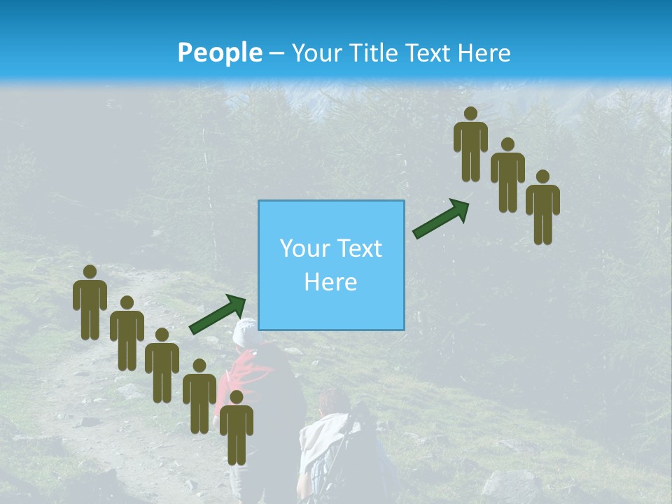 Two People Hiking Up A Trail In The Mountains PowerPoint Template