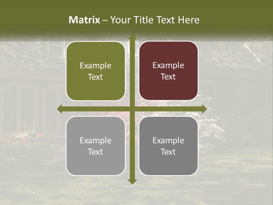 A Blue House With Pink And White Flowers In Front Of It PowerPoint Template