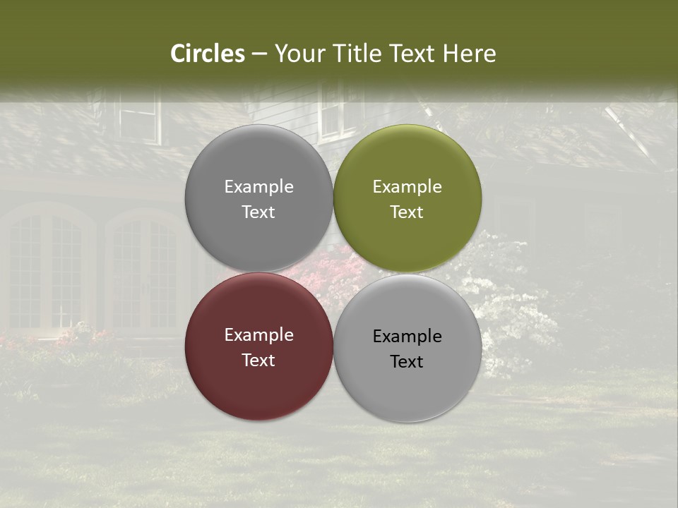 A Blue House With Pink And White Flowers In Front Of It PowerPoint Template