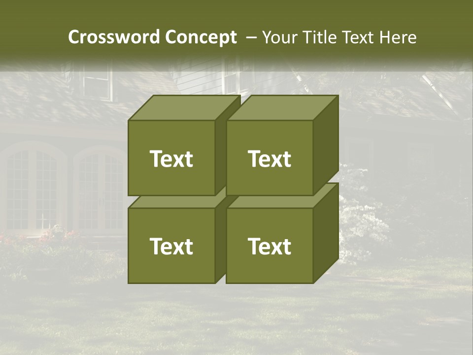 A Blue House With Pink And White Flowers In Front Of It PowerPoint Template