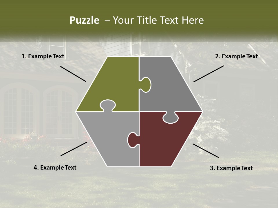 A Blue House With Pink And White Flowers In Front Of It PowerPoint Template