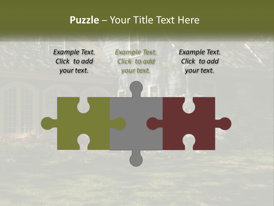 A Blue House With Pink And White Flowers In Front Of It PowerPoint Template