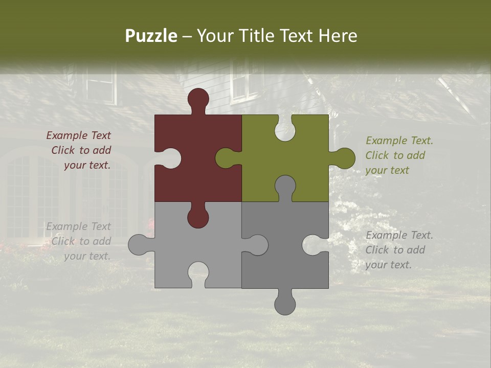 A Blue House With Pink And White Flowers In Front Of It PowerPoint Template