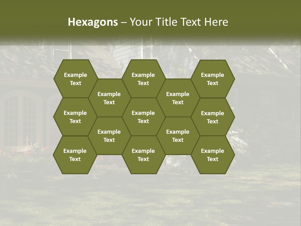 A Blue House With Pink And White Flowers In Front Of It PowerPoint Template