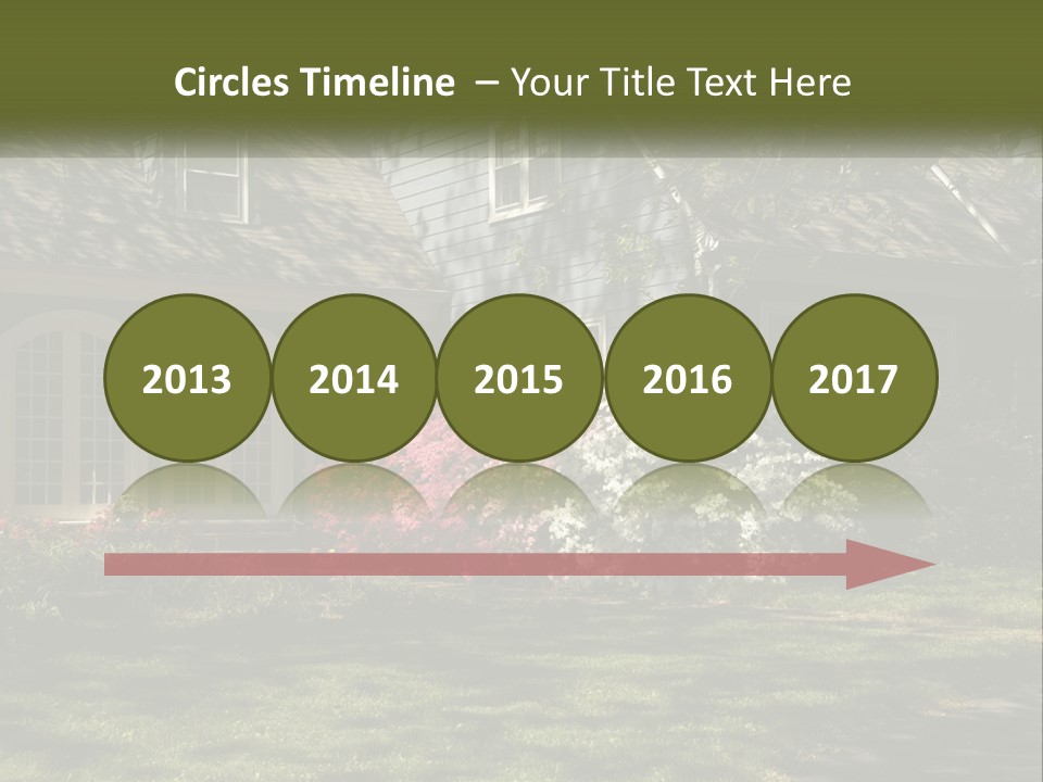 A Blue House With Pink And White Flowers In Front Of It PowerPoint Template